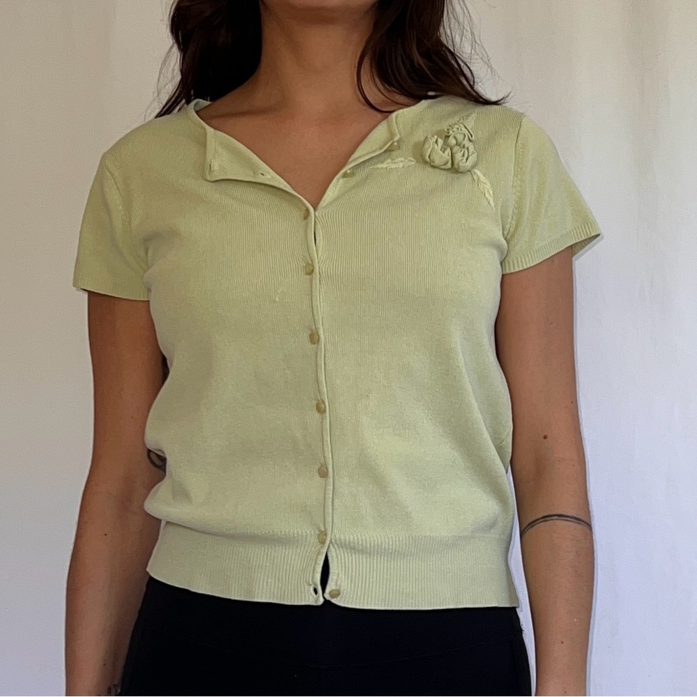 Grace Elements Vintage Short Sleeve Cardigan Light Green